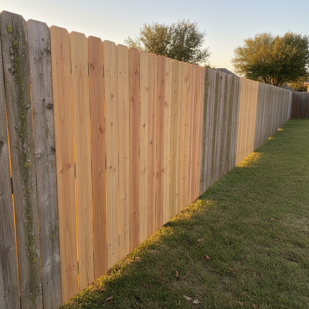 Repaired cedar privacy fence in McKinney TX